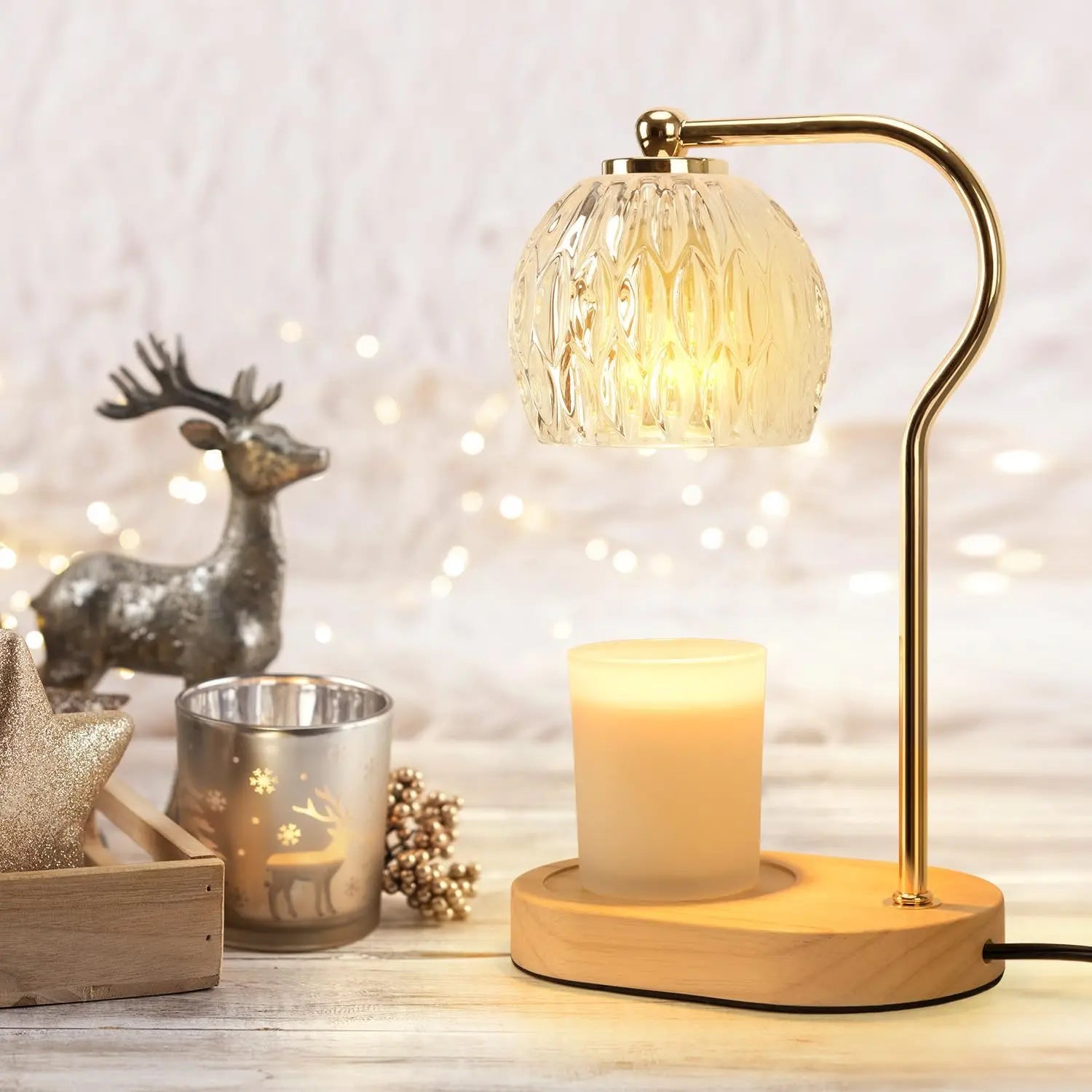 Candle Warmer Lamp with Timer & Dimmer, Small Candle Warmer Light for Bedroom, Electric Wax Melts Warmer for Candle Jars, Home Decor beside Lamp for Women (2 X GU10 Bulbs Included) Decoration Items Decorating