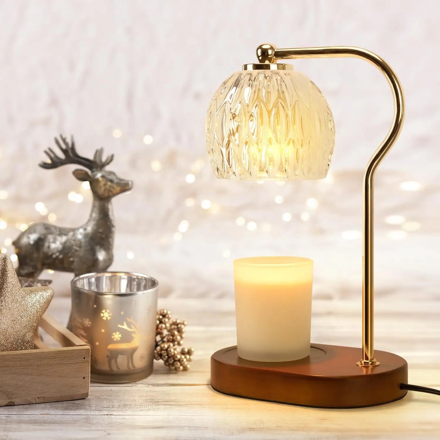 Candle Warmer Lamp with Timer & Dimmer, Small Candle Warmer Light for Bedroom, Electric Wax Melts Warmer for Candle Jars, Home Decor beside Lamp for Women (2 X GU10 Bulbs Included) Decoration Items Decorating