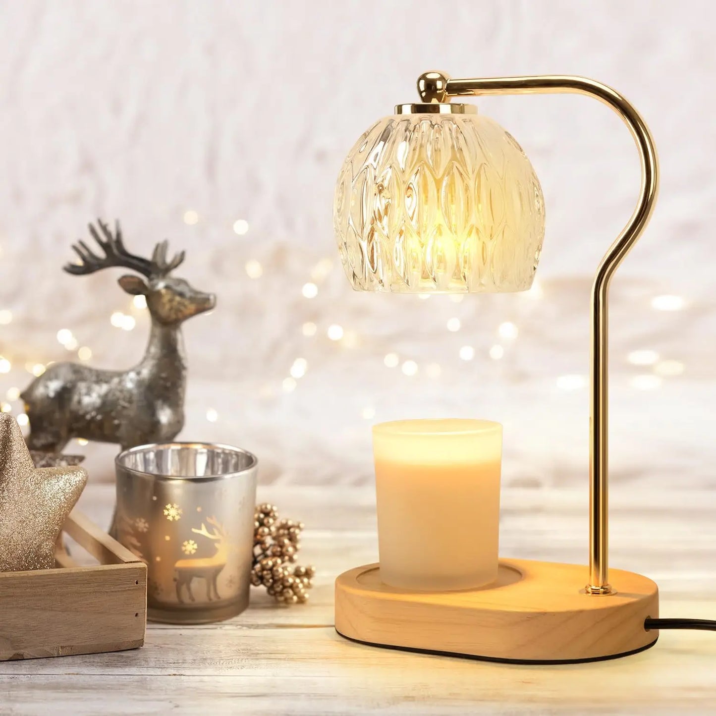Candle Warmer Lamp with Timer & Dimmer, Small Candle Warmer Light for Bedroom, Electric Wax Melts Warmer for Candle Jars, Home Decor beside Lamp for Women (2 X GU10 Bulbs Included) Decoration Items Decorating