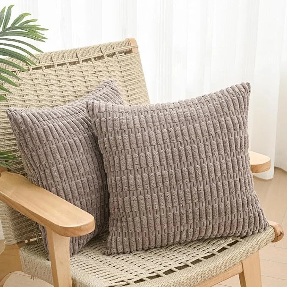 2 Pieces/Set Cozy Soft Corduroy Pillowcase Striped Design Velvet Texture Pillow Covers Reversible Sided Throw Pillow Living Room
