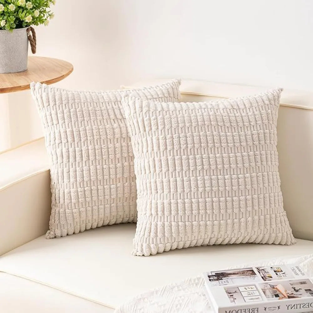 2 Pieces/Set Cozy Soft Corduroy Pillowcase Striped Design Velvet Texture Pillow Covers Reversible Sided Throw Pillow Living Room
