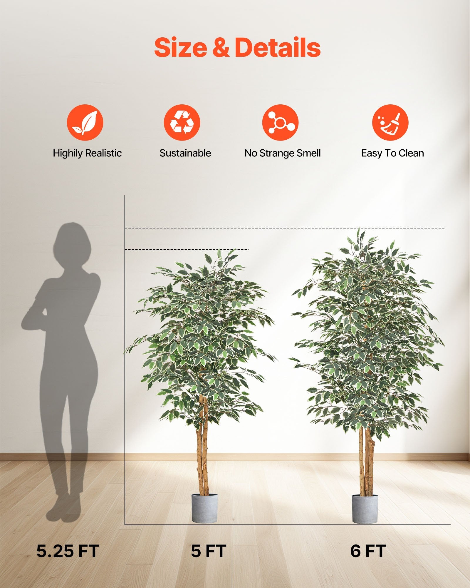 5FT Artificial Ficus Tree Tall Faux Plant with Black Pot for Indoor Decor