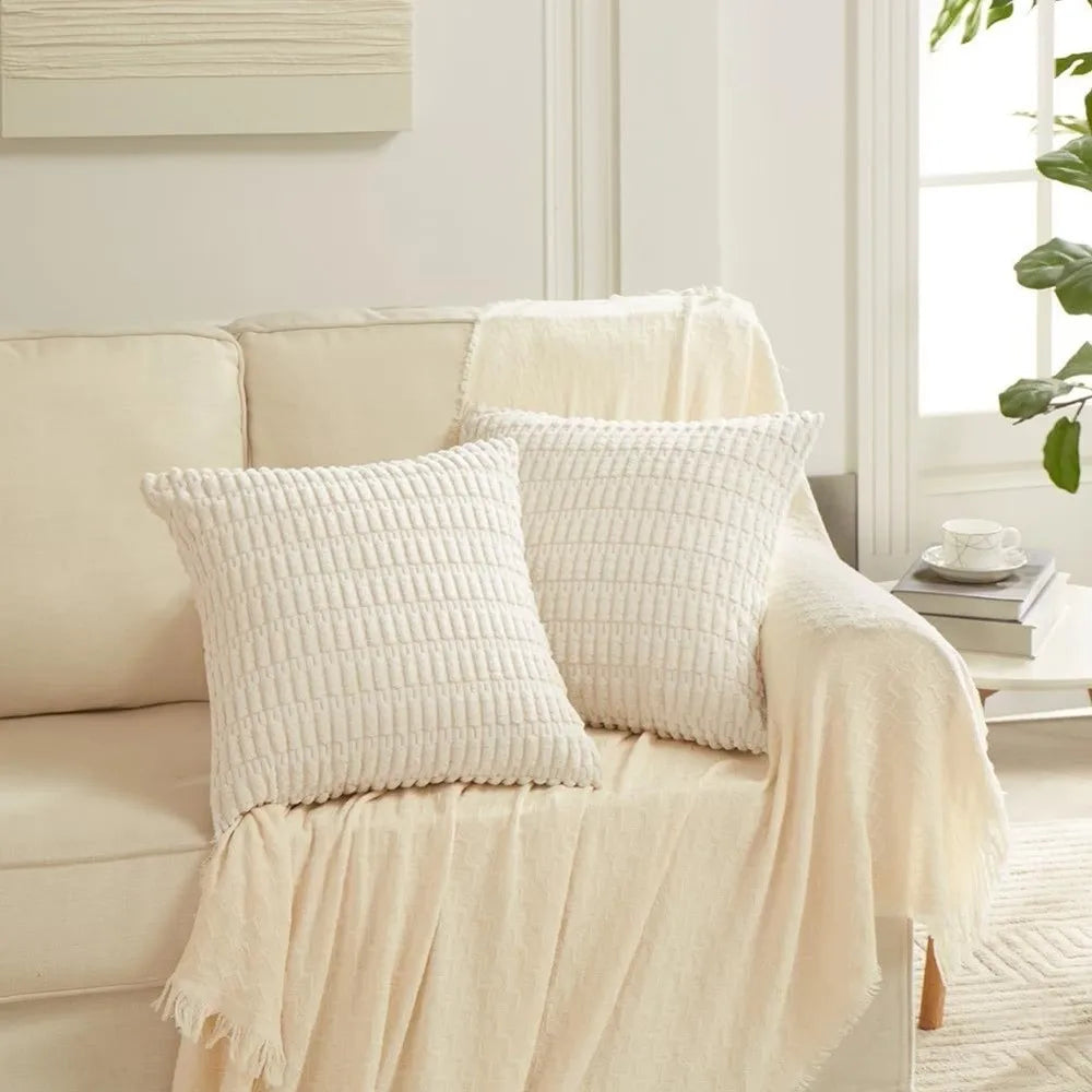 2 Pieces/Set Cozy Soft Corduroy Pillowcase Striped Design Velvet Texture Pillow Covers Reversible Sided Throw Pillow Living Room