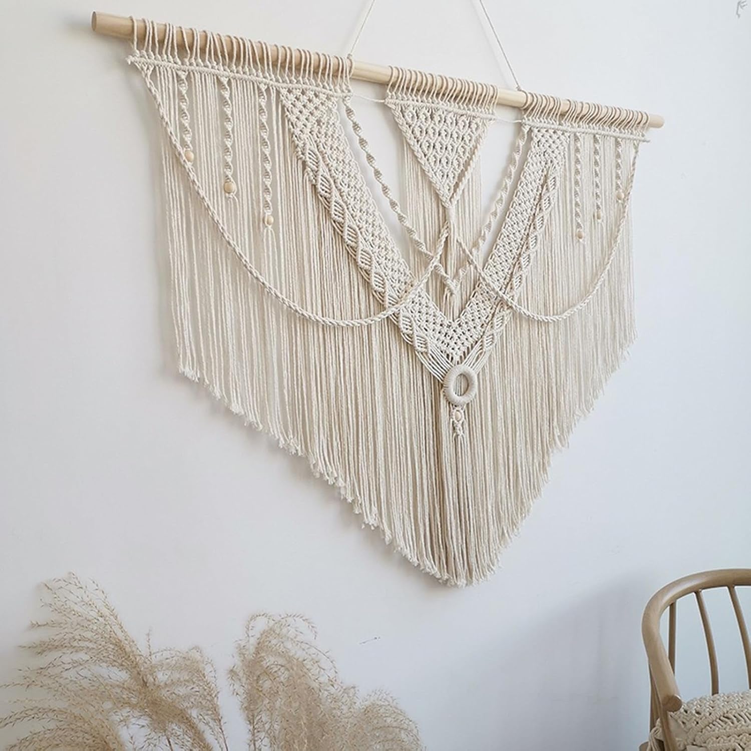 Macrame Wall Hanging Large- Boho Wall Decor- Large Wall Art- Wall Decor Living Room- Macrame Tapestry Boho Decor for Bedroom (Triangle)