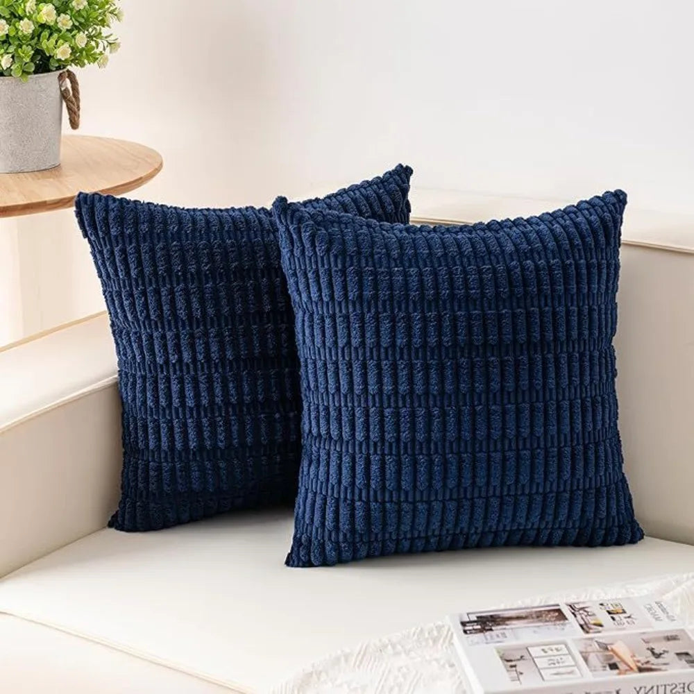 2 Pieces/Set Cozy Soft Corduroy Pillowcase Striped Design Velvet Texture Pillow Covers Reversible Sided Throw Pillow Living Room