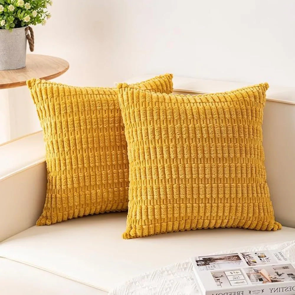 2 Pieces/Set Cozy Soft Corduroy Pillowcase Striped Design Velvet Texture Pillow Covers Reversible Sided Throw Pillow Living Room