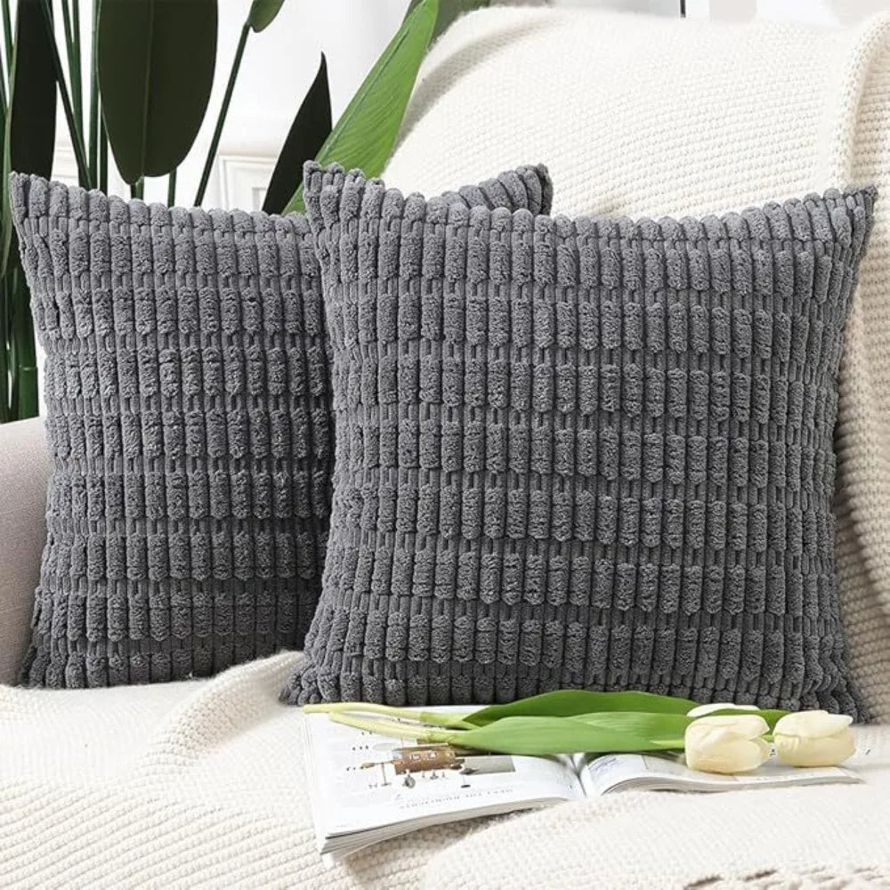 2 Pieces/Set Cozy Soft Corduroy Pillowcase Striped Design Velvet Texture Pillow Covers Reversible Sided Throw Pillow Living Room