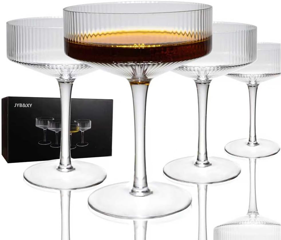 Elegant Martini Glasses Set of 4 - Premium Hand-Blown Lead-Free Crystal for Cocktails, Champagne, and More!