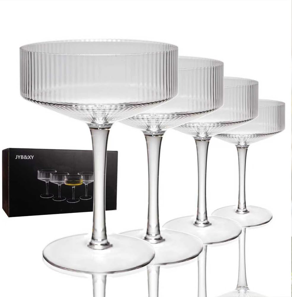 Elegant Martini Glasses Set of 4 - Premium Hand-Blown Lead-Free Crystal for Cocktails, Champagne, and More!