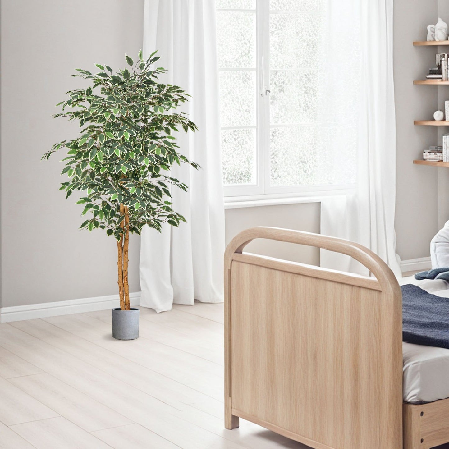 5FT Artificial Ficus Tree Tall Faux Plant with Black Pot for Indoor Decor