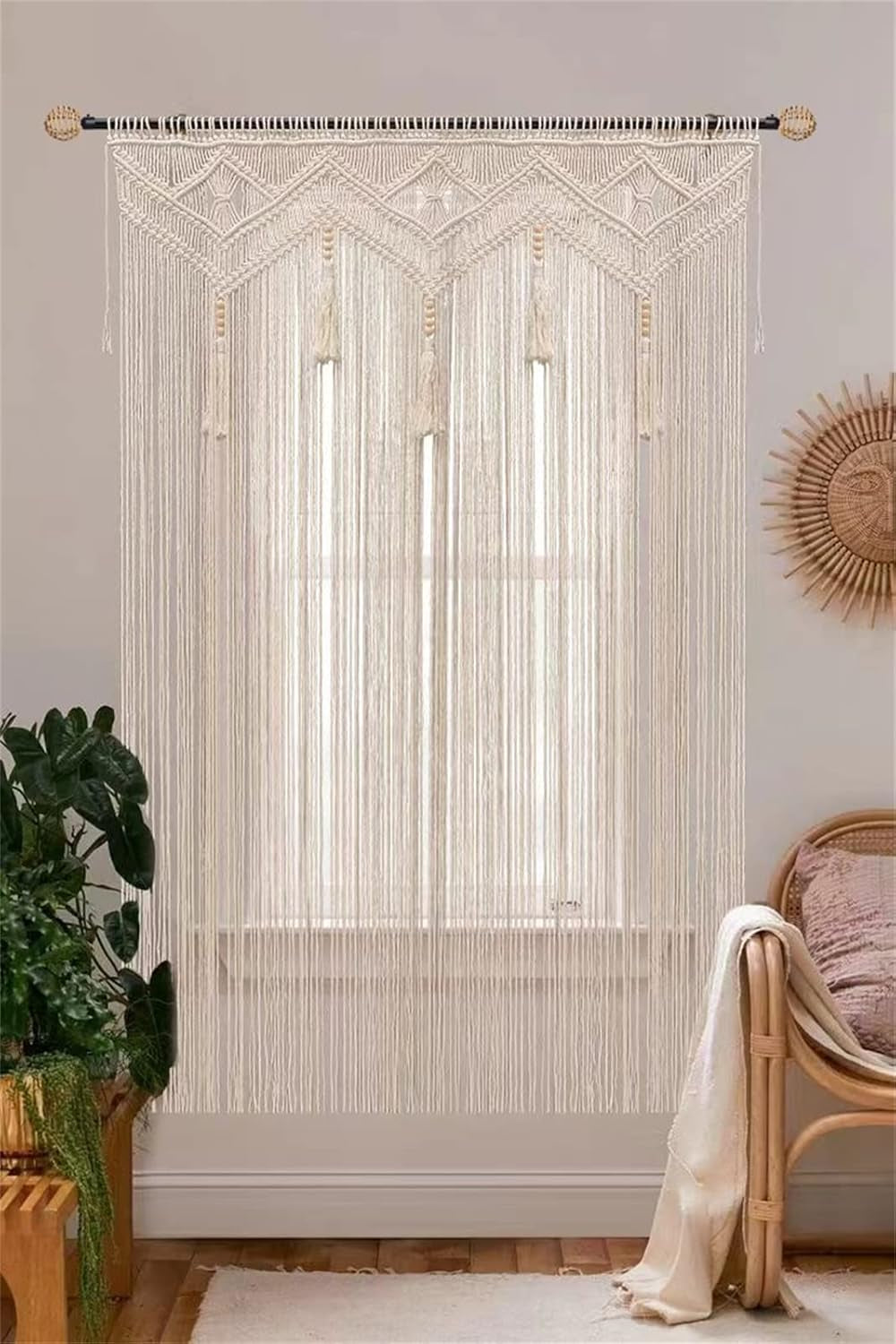 LIMITLZ™ Macrame Curtain Hanging in Doorway, Boho Room Divider, Cotton Fringe Detail