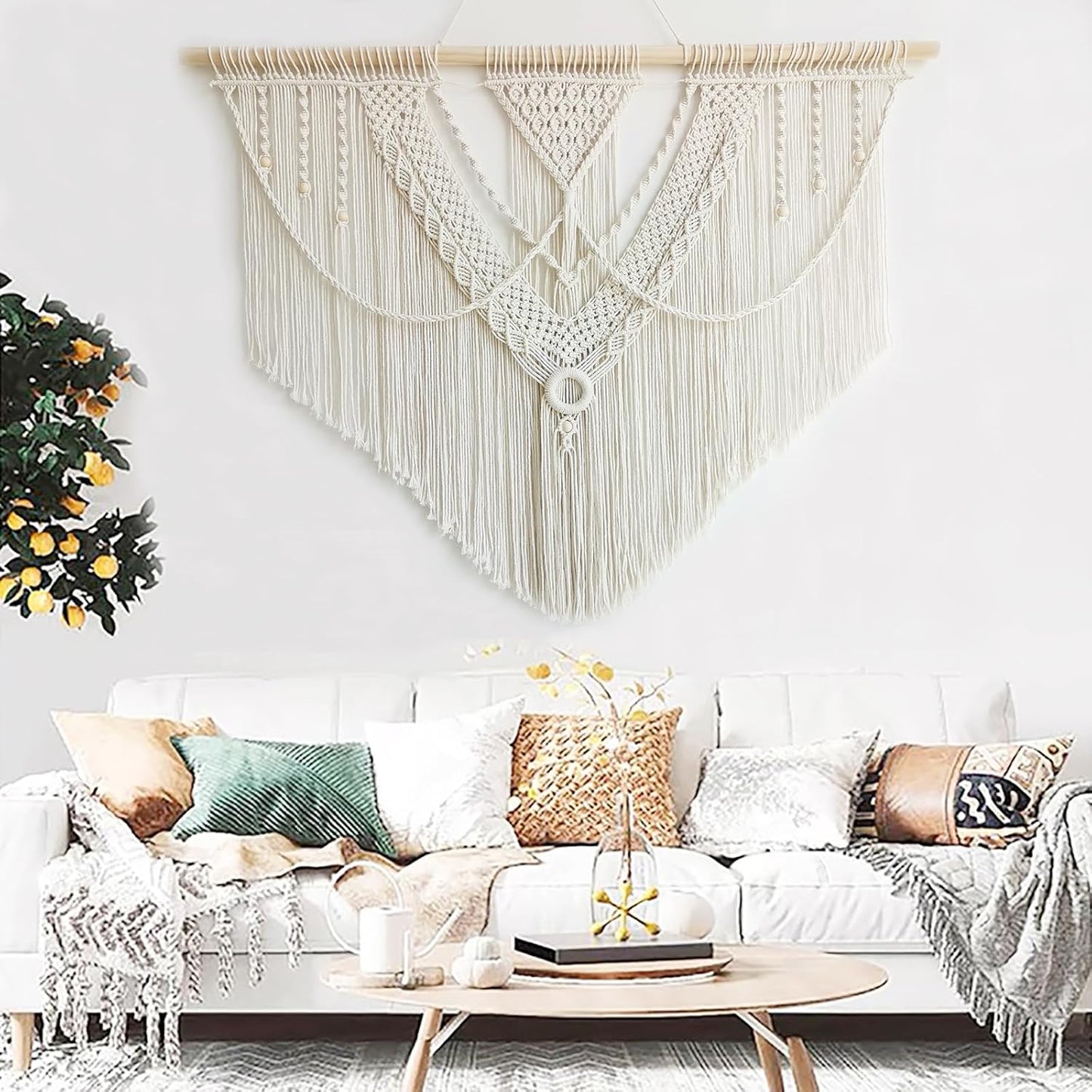 Macrame Wall Hanging Large- Boho Wall Decor- Large Wall Art- Wall Decor Living Room- Macrame Tapestry Boho Decor for Bedroom (Triangle)