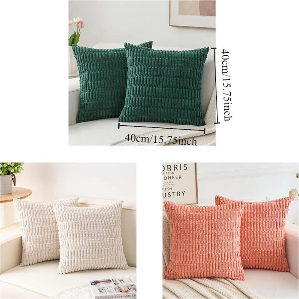 2 Pieces/Set Cozy Soft Corduroy Pillowcase Striped Design Velvet Texture Pillow Covers Reversible Sided Throw Pillow Living Room