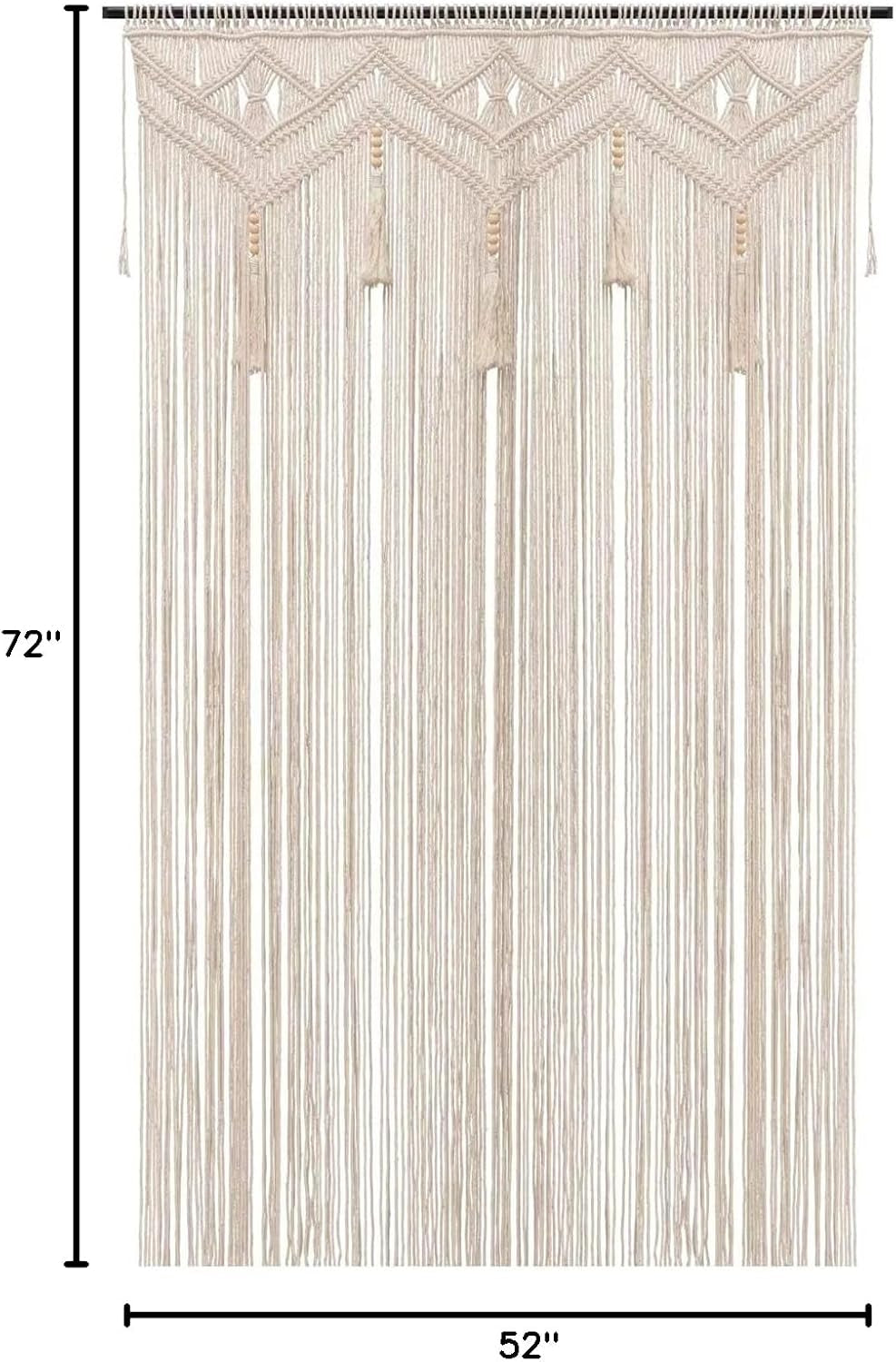 LIMITLZ™ Boho Macrame Curtain Size Guide, 52x72 Inch Single Panel Dimensions