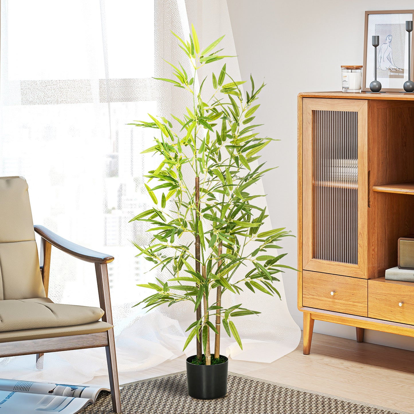 Artificial Plant Bamboo Artificial Tree Height 120 Cm with Pot for Home Indoor Decor