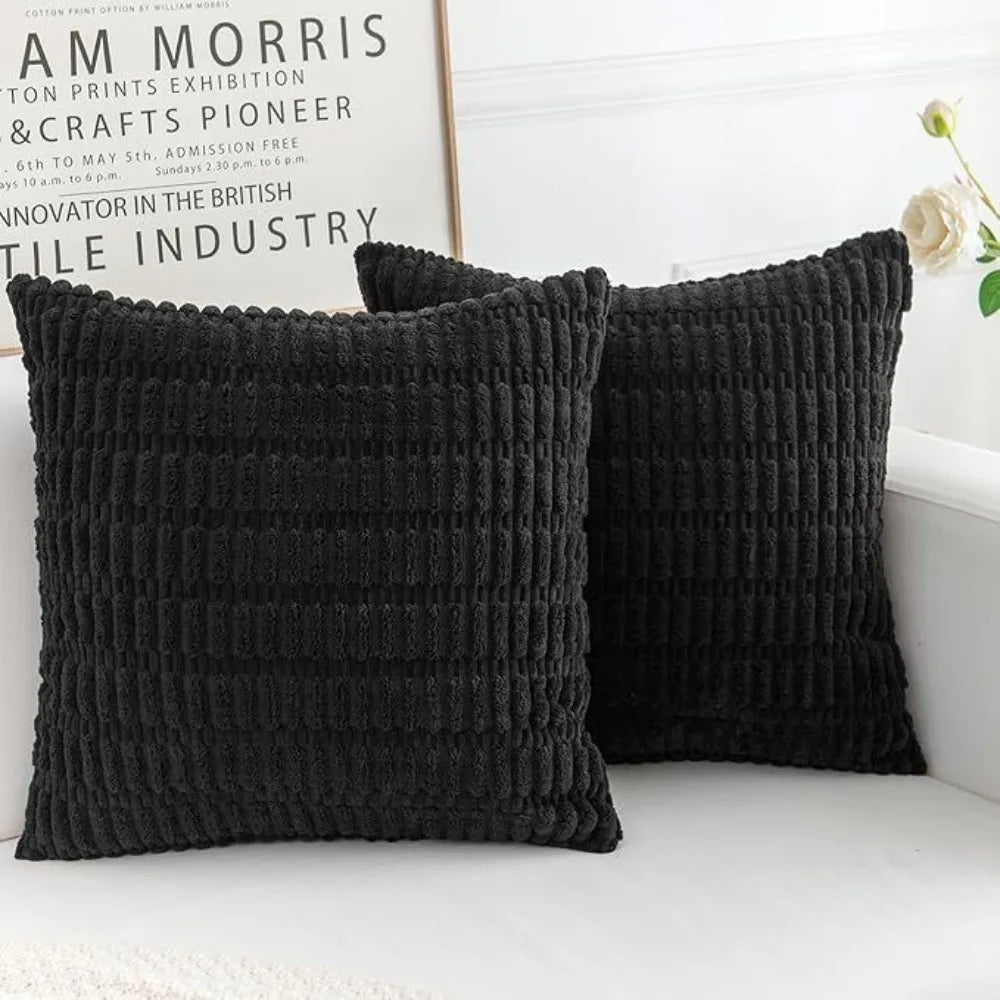 2 Pieces/Set Cozy Soft Corduroy Pillowcase Striped Design Velvet Texture Pillow Covers Reversible Sided Throw Pillow Living Room
