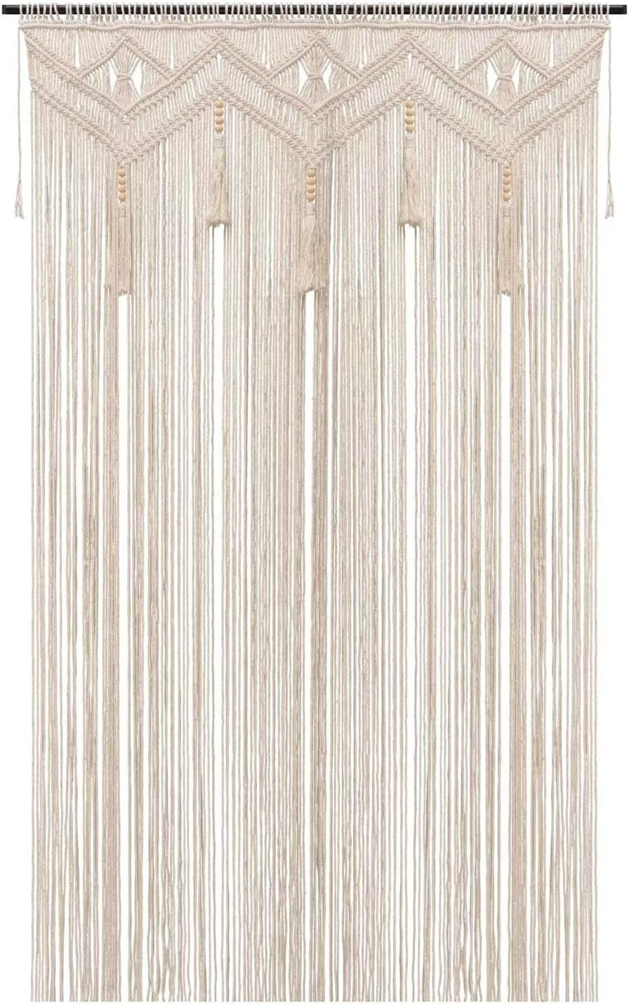 LIMITLZ™ Boho Macrame Curtain, 52x72 Inch Handwoven Cotton Panel, Natural Ivory