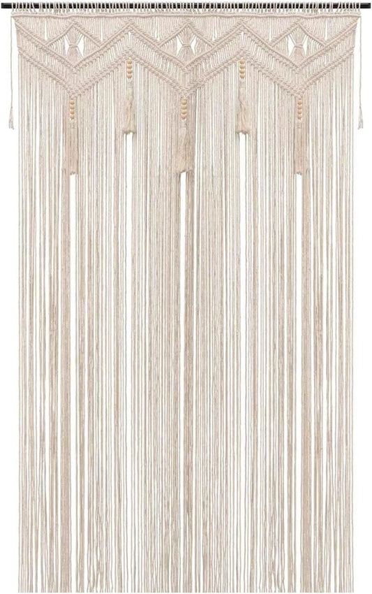 LIMITLZ™ Boho Macrame Curtain, 52x72 Inch Handwoven Cotton Panel, Natural Ivory