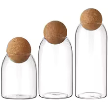 Ball Cork Lid Glass Jars Set of 3 | Clear Borosilicate Kitchen Canisters | Limitlz™