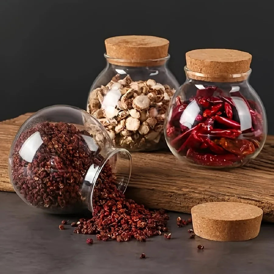 6Pcs/Set Storage Containers,500Ml/16.91Oz Cork Glass Tea Jar with Cork Stopper,Round Sealed Food Storage Jar, Kitchen Organizers