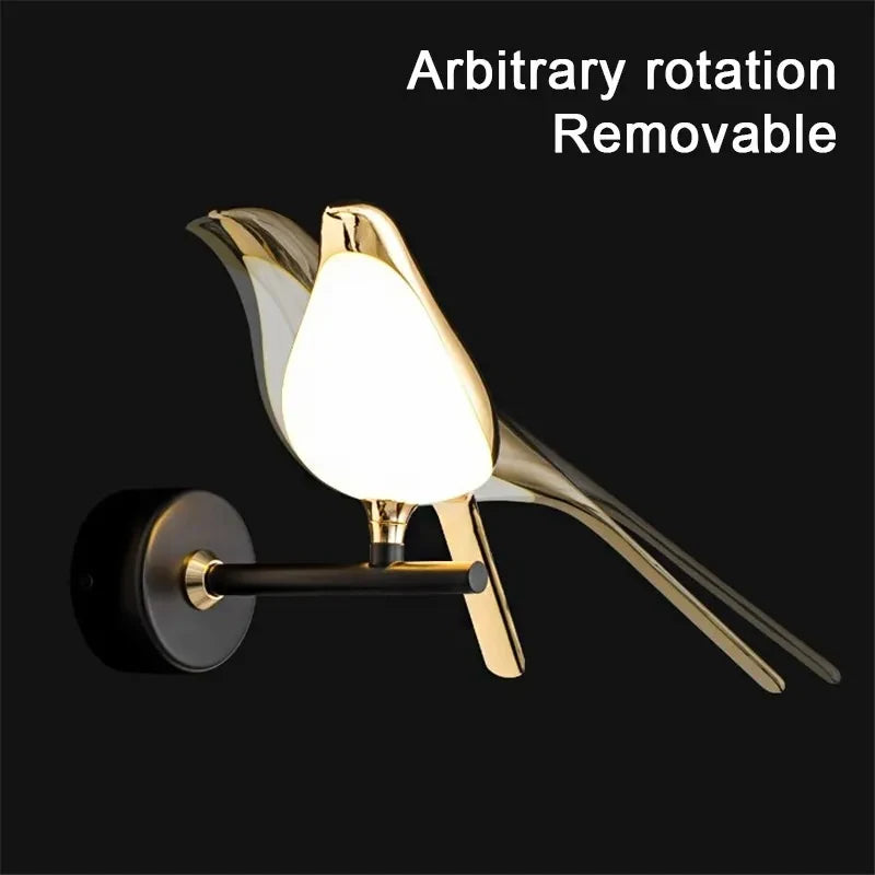 LIMITLZ™ Golden Bird Wall Sconce Installed in Bedroom, Warm Ambient Glow