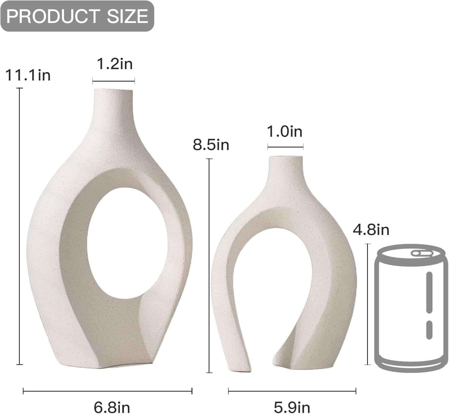 Snuggle Hollow Ceramic Vase Set of 2, Boho Ins Style round Nordic Mid Century Modern Aesthetic Decorative Vase for Home Decor (Cream W 6.8" X H 11")