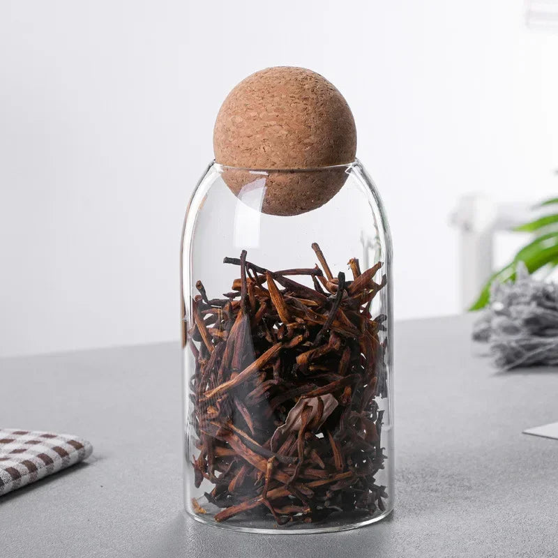 Ball Cork Lid Glass Jars Set of 3 | Clear Borosilicate Kitchen Canisters | Limitlz™