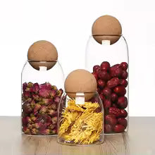 Ball Cork Lid Glass Jars Set of 3 | Clear Borosilicate Kitchen Canisters | Limitlz™