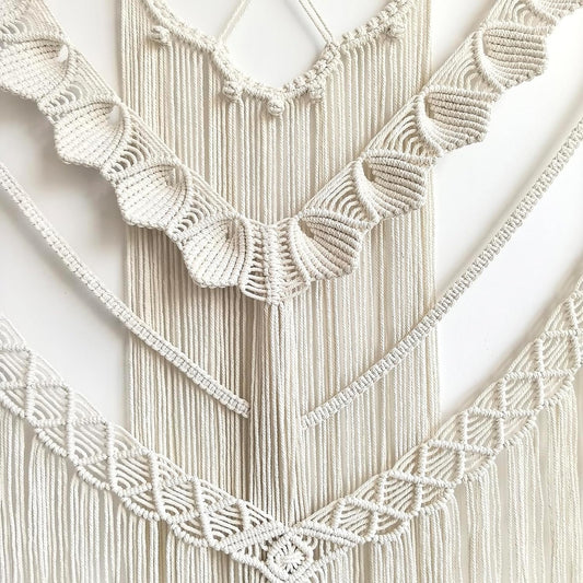 LIMITLZ™ Large Macrame Wall Hanging, Boho Shells Tapestry, 43 Inch Wide Beige Cotton