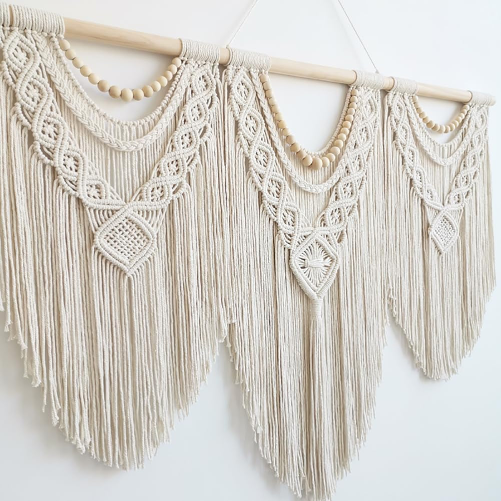 LIMITLZ™ Large Macrame Wall Hanging, Wooden Bead Style, Bedroom Headboard Wall Art