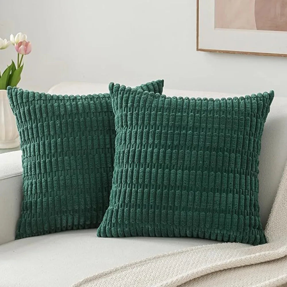 2 Pieces/Set Cozy Soft Corduroy Pillowcase Striped Design Velvet Texture Pillow Covers Reversible Sided Throw Pillow Living Room