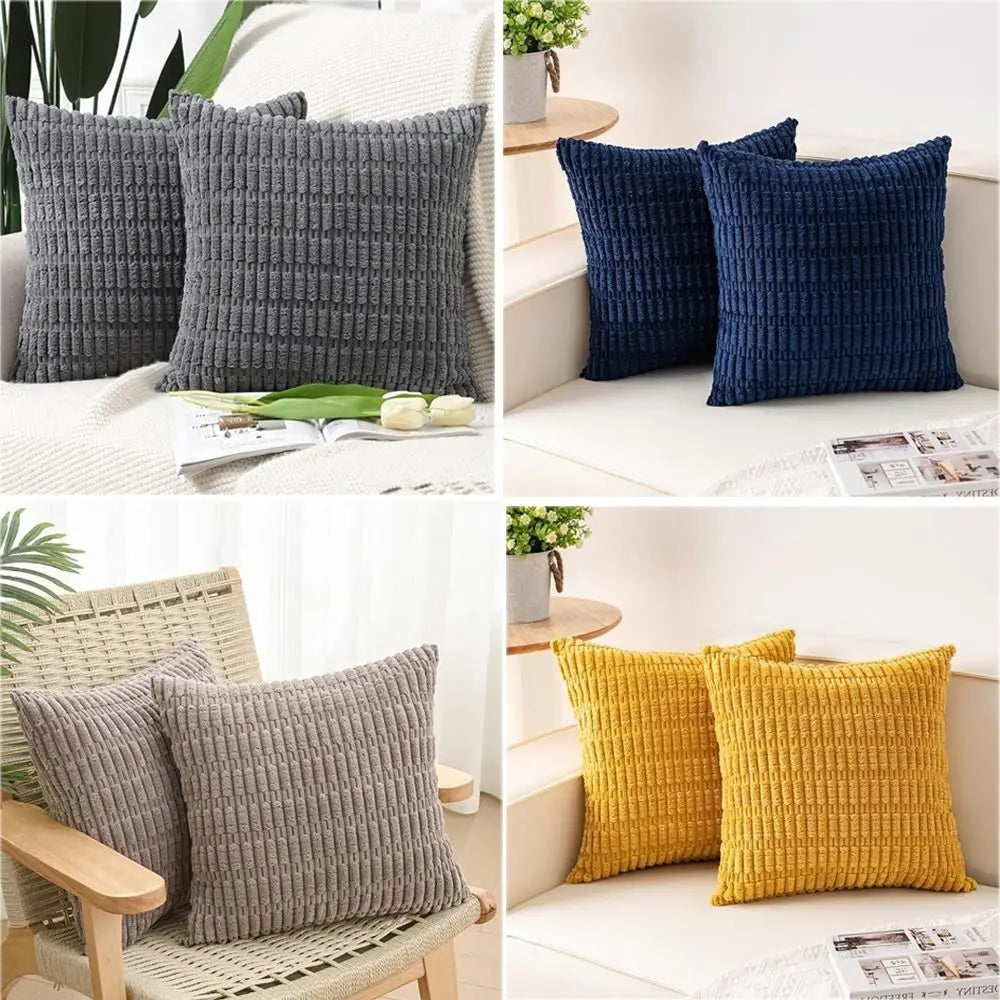 2 Pieces/Set Cozy Soft Corduroy Pillowcase Striped Design Velvet Texture Pillow Covers Reversible Sided Throw Pillow Living Room