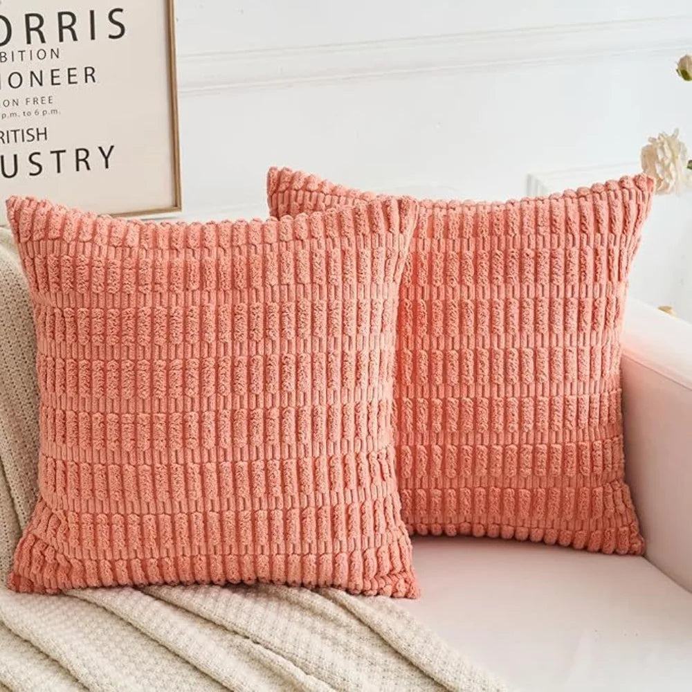 2 Pieces/Set Cozy Soft Corduroy Pillowcase Striped Design Velvet Texture Pillow Covers Reversible Sided Throw Pillow Living Room