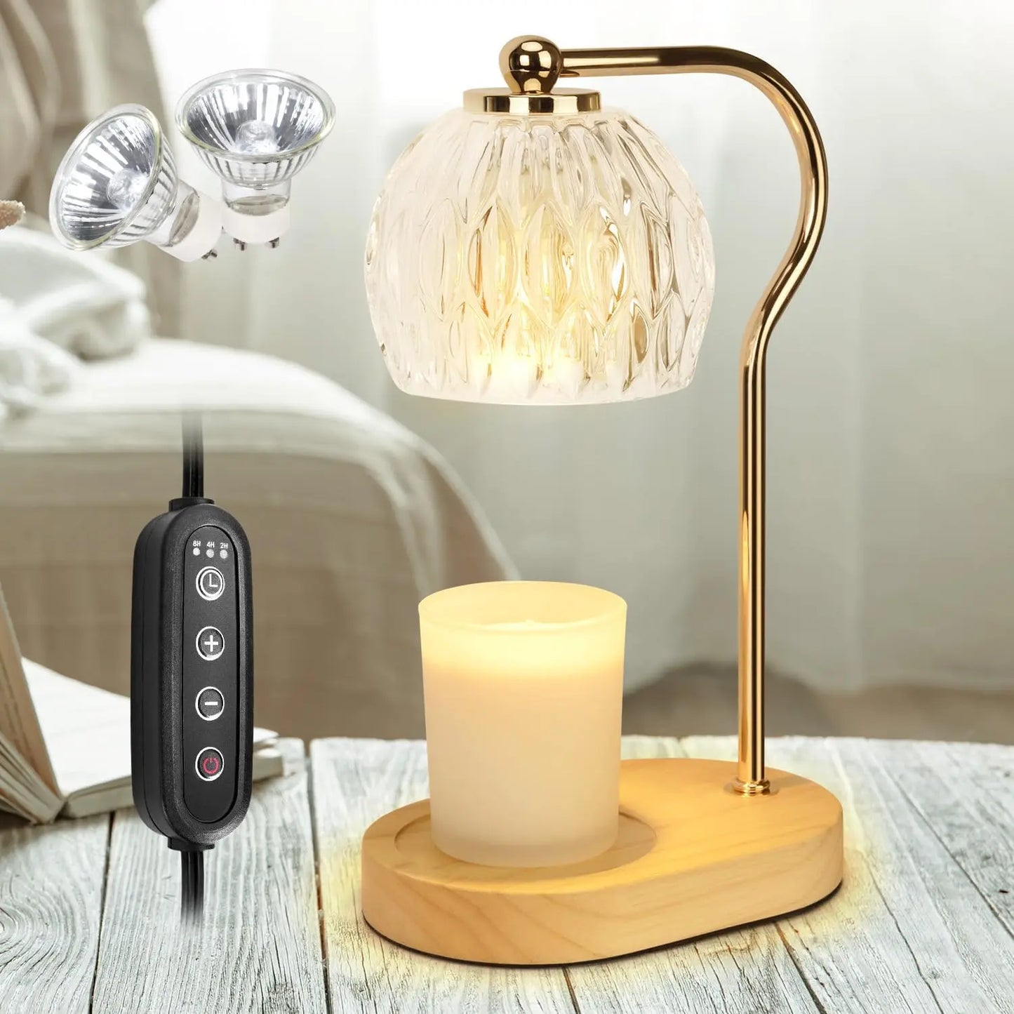 Candle Warmer Lamp with Timer & Dimmer, Small Candle Warmer Light for Bedroom, Electric Wax Melts Warmer for Candle Jars, Home Decor beside Lamp for Women (2 X GU10 Bulbs Included) Decoration Items Decorating