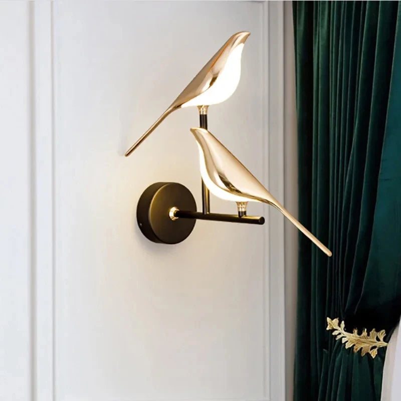 LIMITLZ™ Golden Bird LED Sconce, Two Bird Configuration, Living Room Accent Lighting