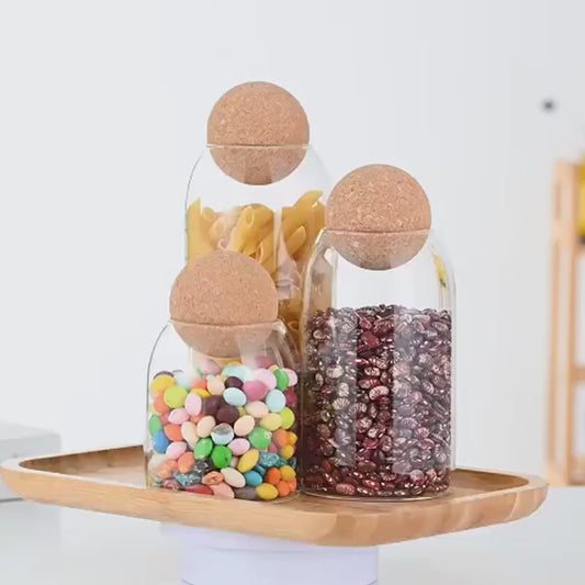 Ball Cork Lid Glass Jars Set of 3 | Clear Borosilicate Kitchen Canisters | Limitlz™